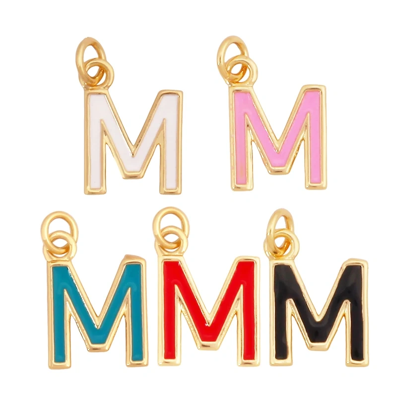 Initial Letter Name A-Z Charm Pendants , Fashion Colorful Enamel Oil Dropped ,18K Gold Plated,Jewelry Necklace Findings S15