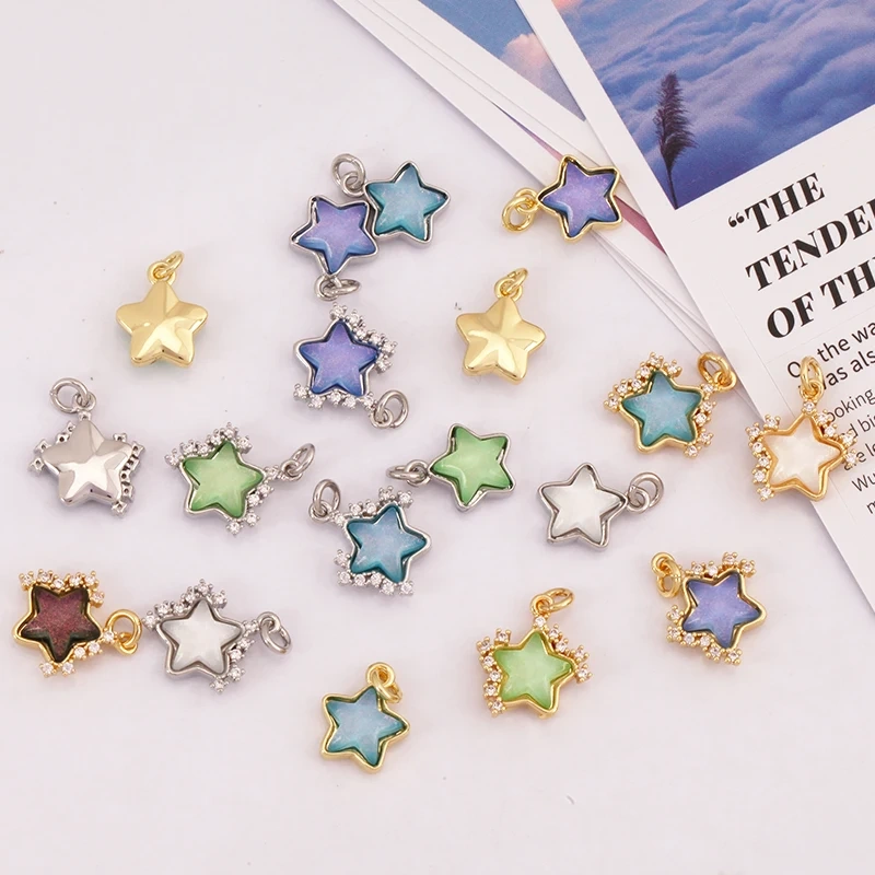 Trendy Crystal Glass Zircon Star Space Charm Pendant,Real 18K Gold Plated Necklace Bracelet DIY Craft Jewelry Making Supply S14