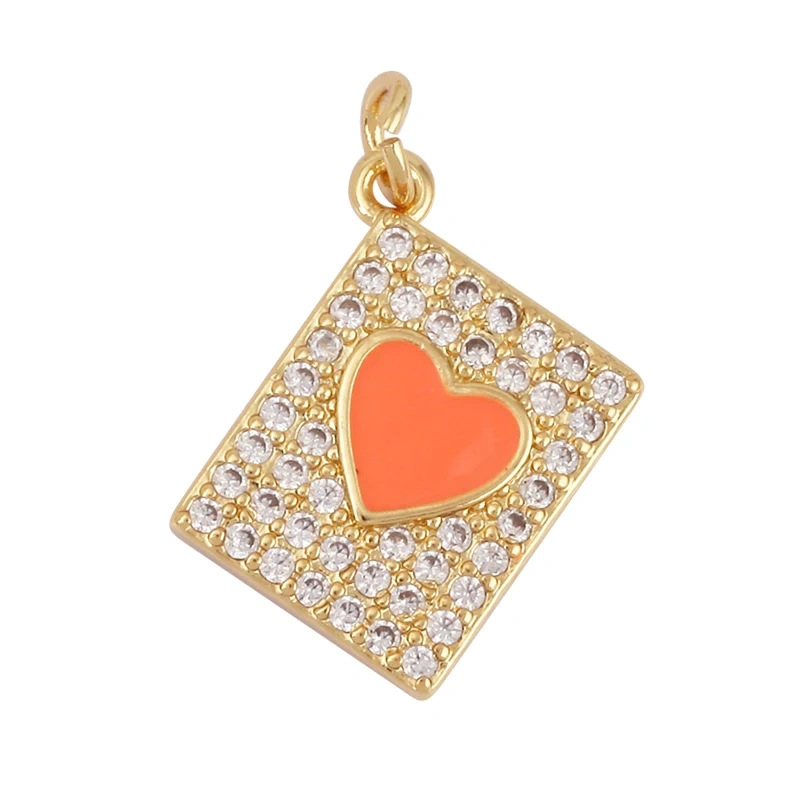 Heart Tag Postcard Playing Card Enamel Charm Pendant,Real 18K Gold Plated DIY Jewelry Accessories Bracelets Necklaces Making S25