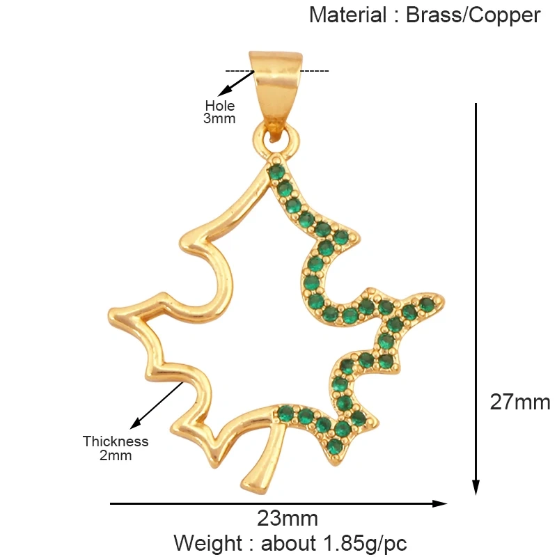 Sweet Sun Rose Flower Maple Leaf Clover Tree Charm Pendant,Real 18k Gold Shell Zircon Jewelry Findings Necklace Supplies S07