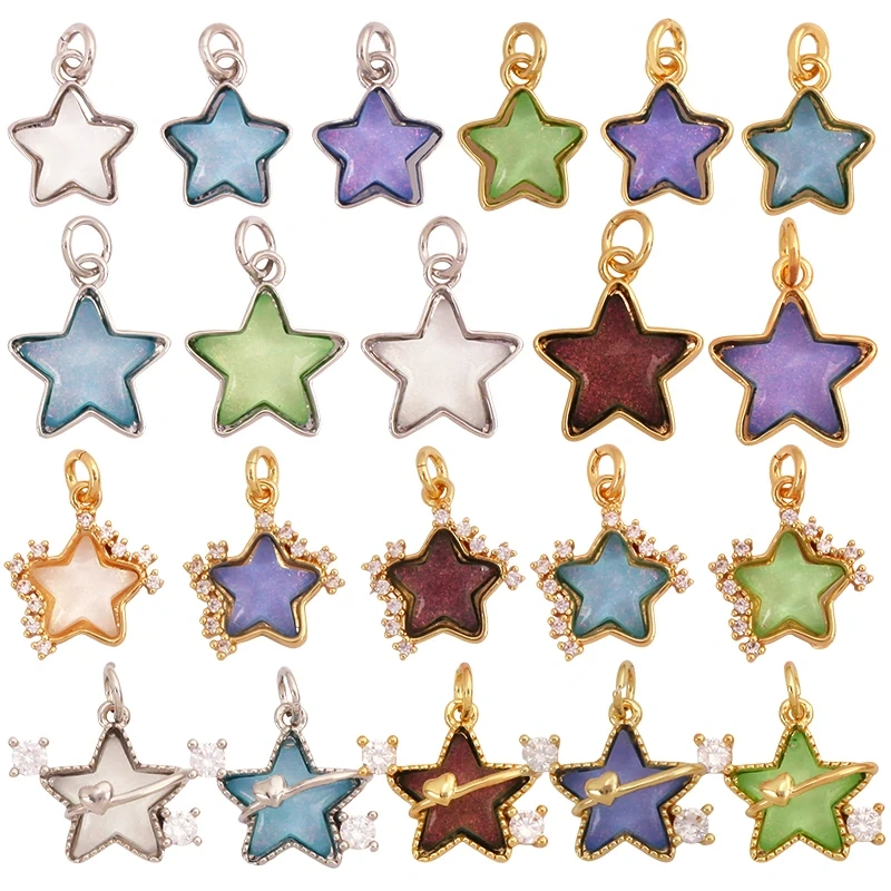 Trendy Crystal Glass Zircon Star Space Charm Pendant,Real 18K Gold Plated Necklace Bracelet DIY Craft Jewelry Making Supply S14