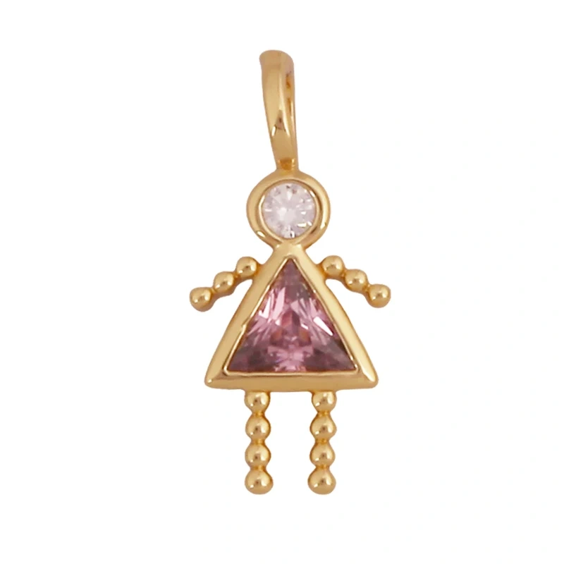 Trendy Love Boy Girl Birthstone Cubic Zirconia Charm Pendant,Real 18K Gold Necklace Bracelet for DIY Handmade Jewelry Supply S04