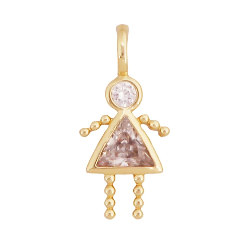 Trendy Love Boy Girl Birthstone Cubic Zirconia Charm Pendant,Real 18K Gold Necklace Bracelet for DIY Handmade Jewelry Supply S04