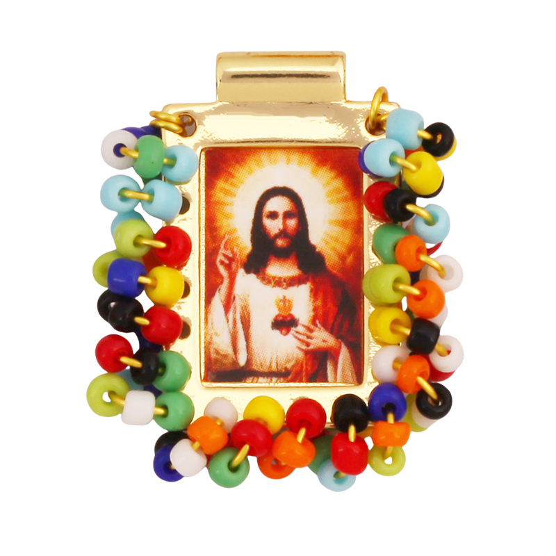 Bohemian Style Colourful Seed Glass Beads Charm Pendant,Fashion Religious Jesus Virgin Mary Jewelry Necklace Bracelet Supply K99