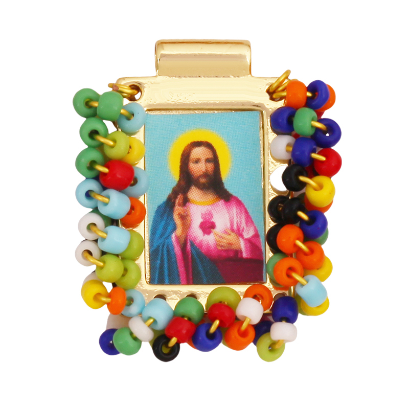 Bohemian Style Colourful Seed Glass Beads Charm Pendant,Fashion Religious Jesus Virgin Mary Jewelry Necklace Bracelet Supply K99