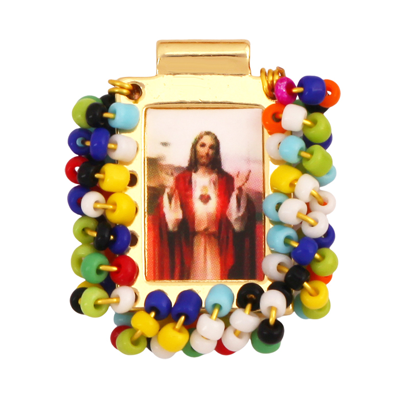 Bohemian Style Colourful Seed Glass Beads Charm Pendant,Fashion Religious Jesus Virgin Mary Jewelry Necklace Bracelet Supply K99