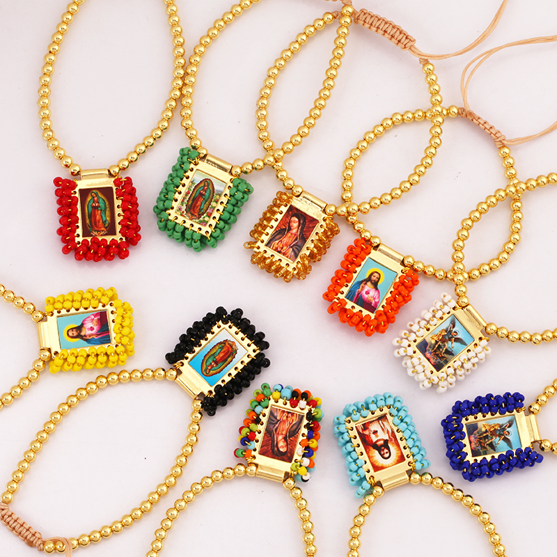 Bohemian Style Colourful Seed Glass Beads Charm Pendant,Fashion Religious Jesus Virgin Mary Jewelry Necklace Bracelet Supply K99