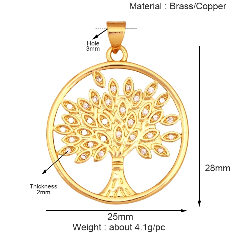 Sweet Sun Rose Flower Maple Leaf Clover Tree Charm Pendant,Real 18k Gold Shell Zircon Jewelry Findings Necklace Supplies S07