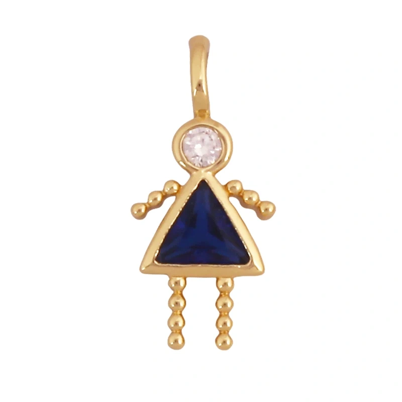 Trendy Love Boy Girl Birthstone Cubic Zirconia Charm Pendant,Real 18K Gold Necklace Bracelet for DIY Handmade Jewelry Supply S04