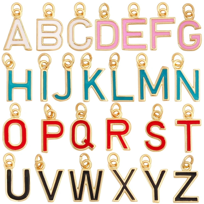 Initial Letter Name A-Z Charm Pendants , Fashion Colorful Enamel Oil Dropped ,18K Gold Plated,Jewelry Necklace Findings S15