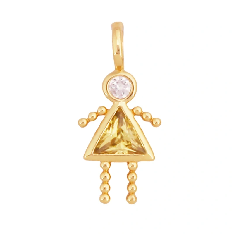Trendy Love Boy Girl Birthstone Cubic Zirconia Charm Pendant,Real 18K Gold Necklace Bracelet for DIY Handmade Jewelry Supply S04