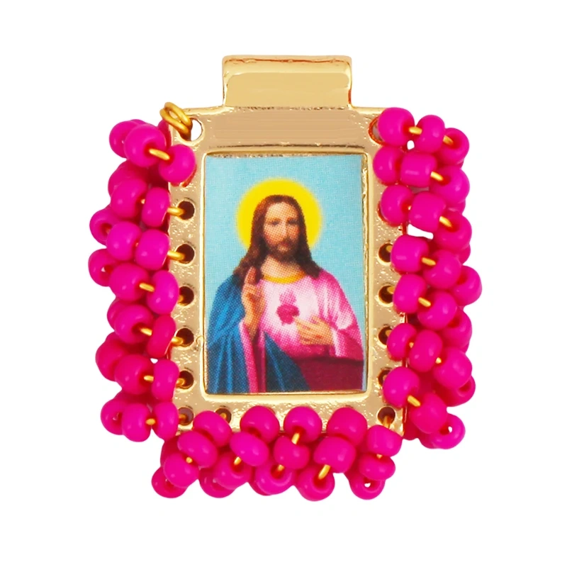 Bohemian Style Colourful Seed Glass Beads Charm Pendant,Fashion Religious Jesus Virgin Mary Jewelry Necklace Bracelet Supply K99