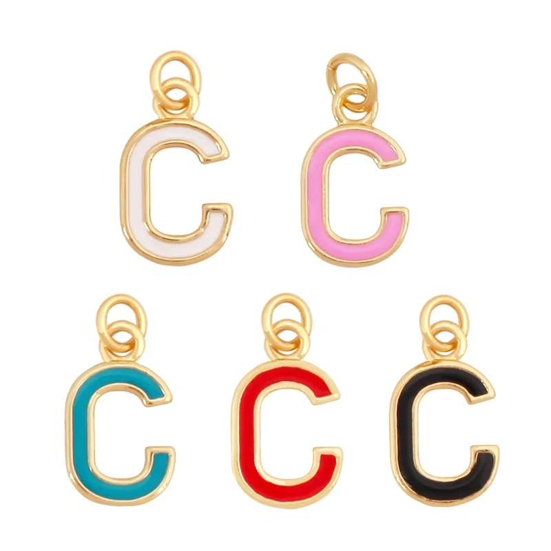 Initial Letter Name A-Z Charm Pendants , Fashion Colorful Enamel Oil Dropped ,18K Gold Plated,Jewelry Necklace Findings S15