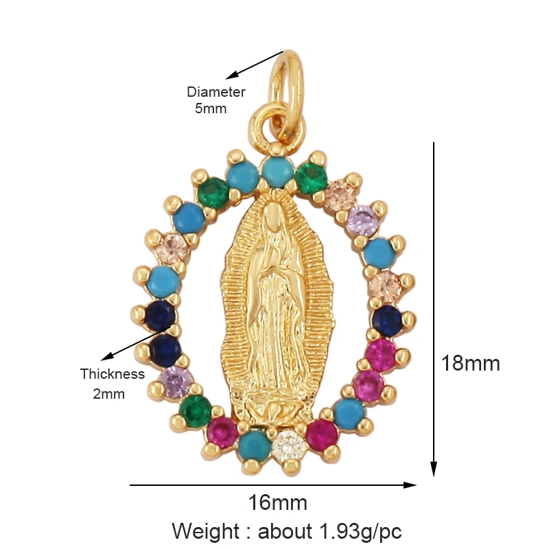 Holy Religious Style Jesus Virgin Mary Charm Geometry Pendant,18K Gold Inlaid Cubic Zirconia Jewelry Necklace Accessories M15