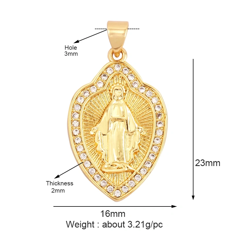 Holy Religious Style Jesus Virgin Mary Charm Geometry Pendant,18K Gold Inlaid Cubic Zirconia Jewelry Necklace Accessories M15