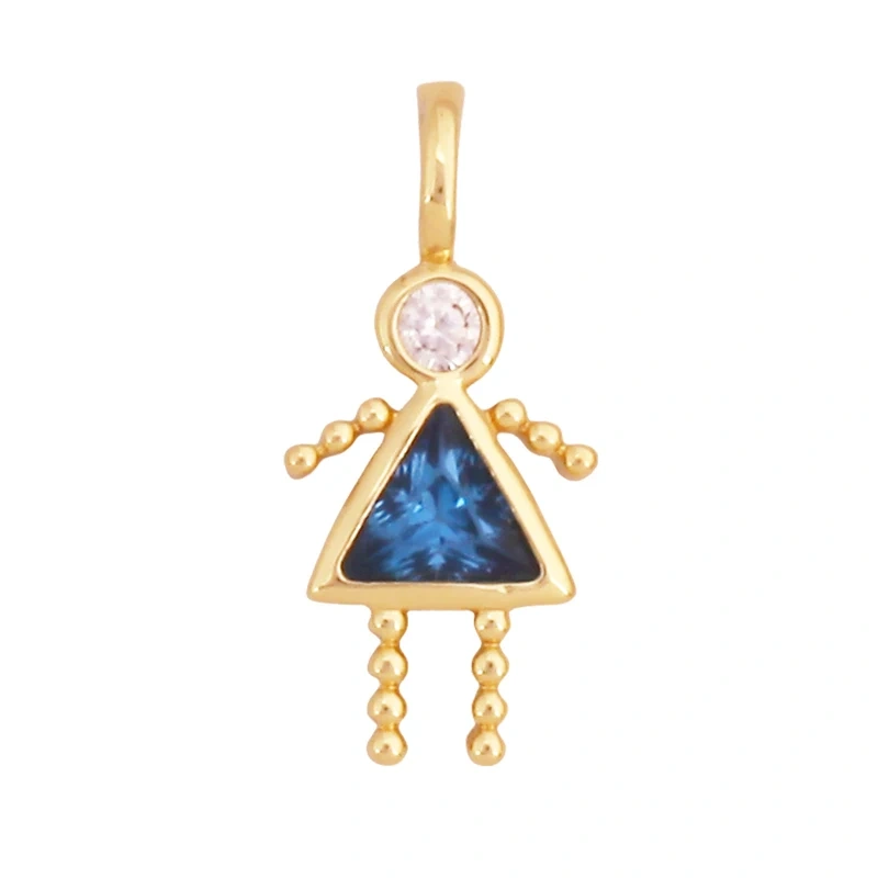 Trendy Love Boy Girl Birthstone Cubic Zirconia Charm Pendant,Real 18K Gold Necklace Bracelet for DIY Handmade Jewelry Supply S04