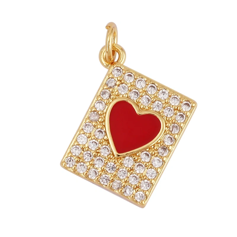 Heart Tag Postcard Playing Card Enamel Charm Pendant,Real 18K Gold Plated DIY Jewelry Accessories Bracelets Necklaces Making S25