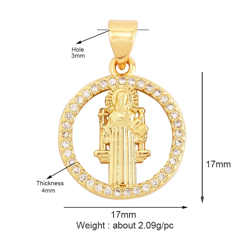 Holy Religious Style Jesus Virgin Mary Charm Geometry Pendant,18K Gold Inlaid Cubic Zirconia Jewelry Necklace Accessories M15