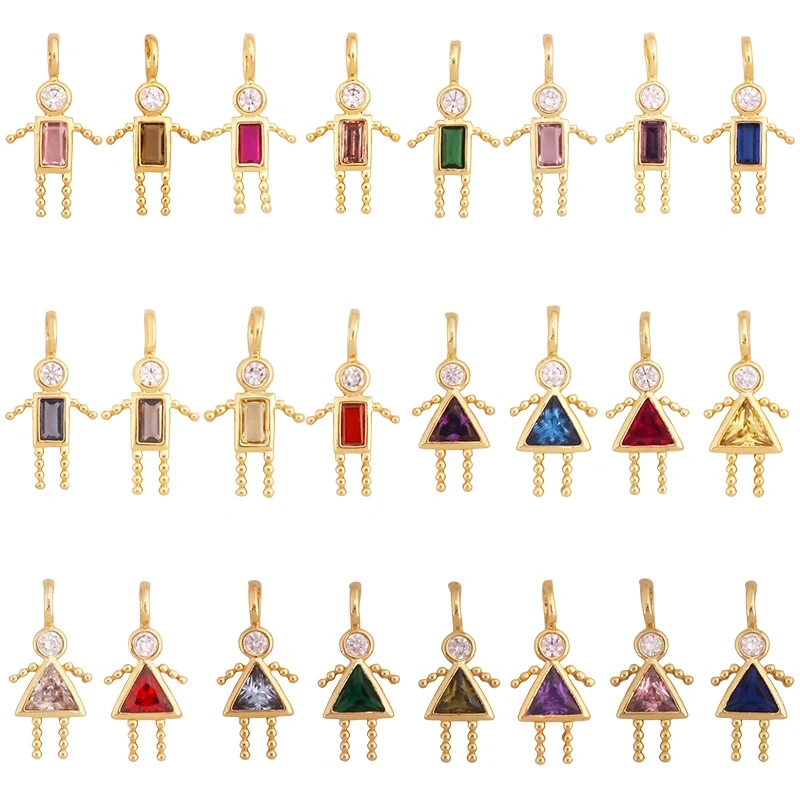 Trendy Love Boy Girl Birthstone Cubic Zirconia Charm Pendant,Real 18K Gold Necklace Bracelet for DIY Handmade Jewelry Supply S04