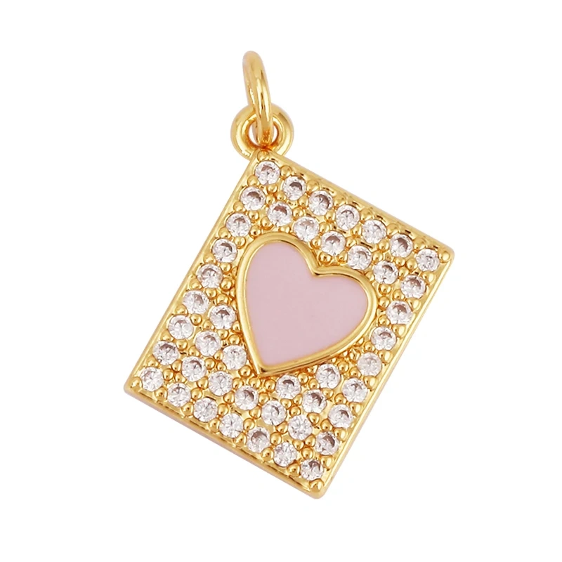 Heart Tag Postcard Playing Card Enamel Charm Pendant,Real 18K Gold Plated DIY Jewelry Accessories Bracelets Necklaces Making S25