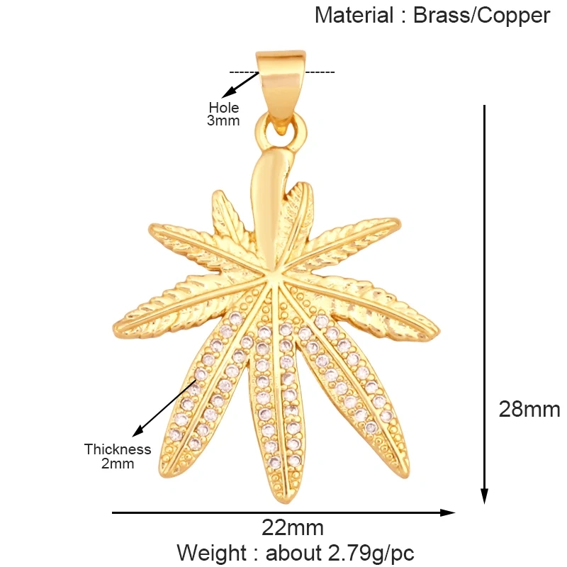 Sweet Sun Rose Flower Maple Leaf Clover Tree Charm Pendant,Real 18k Gold Shell Zircon Jewelry Findings Necklace Supplies S07