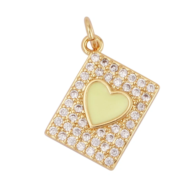 Heart Tag Postcard Playing Card Enamel Charm Pendant,Real 18K Gold Plated DIY Jewelry Accessories Bracelets Necklaces Making S25