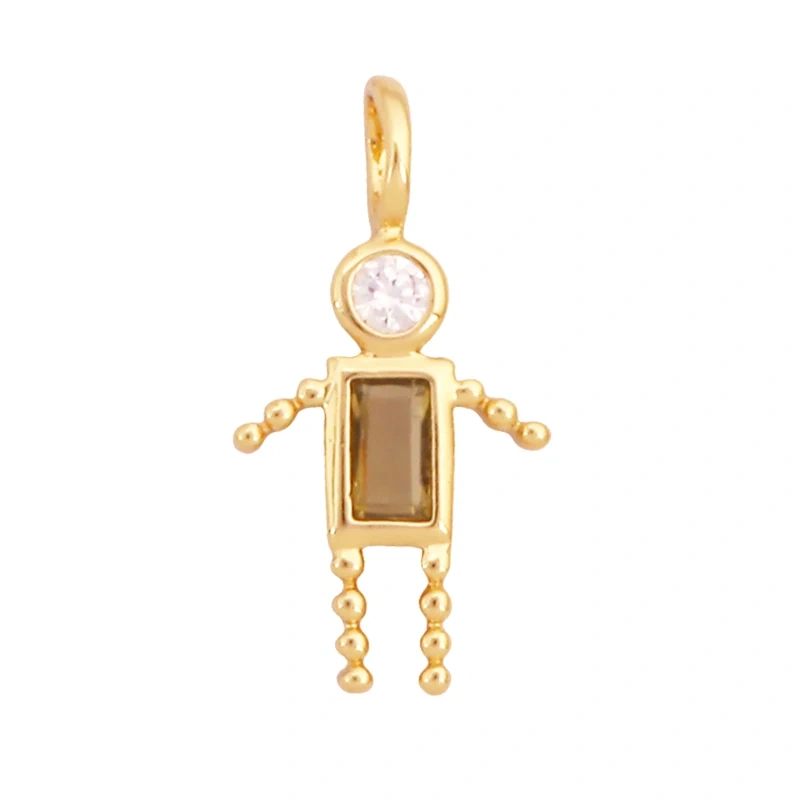 Trendy Love Boy Girl Birthstone Cubic Zirconia Charm Pendant,Real 18K Gold Necklace Bracelet for DIY Handmade Jewelry Supply S04