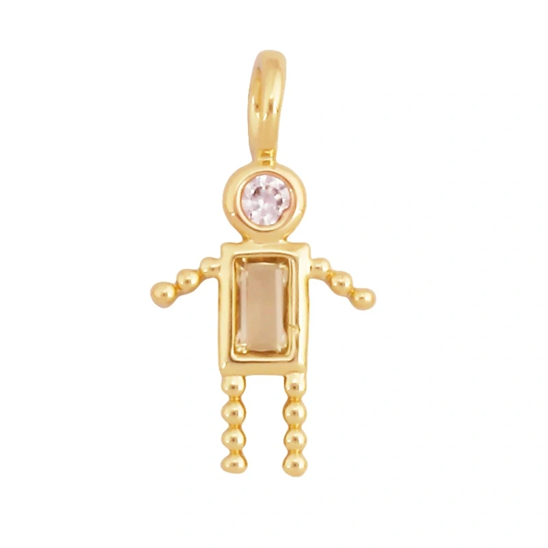 Trendy Love Boy Girl Birthstone Cubic Zirconia Charm Pendant,Real 18K Gold Necklace Bracelet for DIY Handmade Jewelry Supply S04