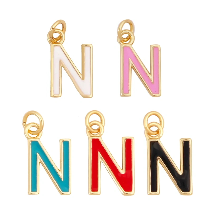 Initial Letter Name A-Z Charm Pendants , Fashion Colorful Enamel Oil Dropped ,18K Gold Plated,Jewelry Necklace Findings S15