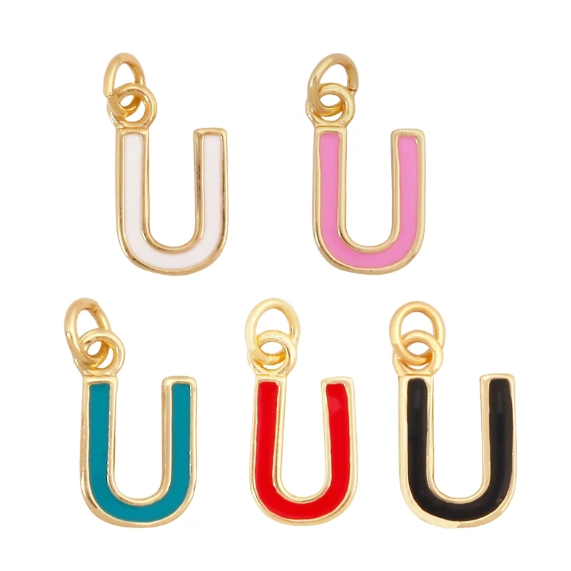 Initial Letter Name A-Z Charm Pendants , Fashion Colorful Enamel Oil Dropped ,18K Gold Plated,Jewelry Necklace Findings S15