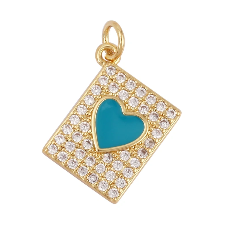 Heart Tag Postcard Playing Card Enamel Charm Pendant,Real 18K Gold Plated DIY Jewelry Accessories Bracelets Necklaces Making S25