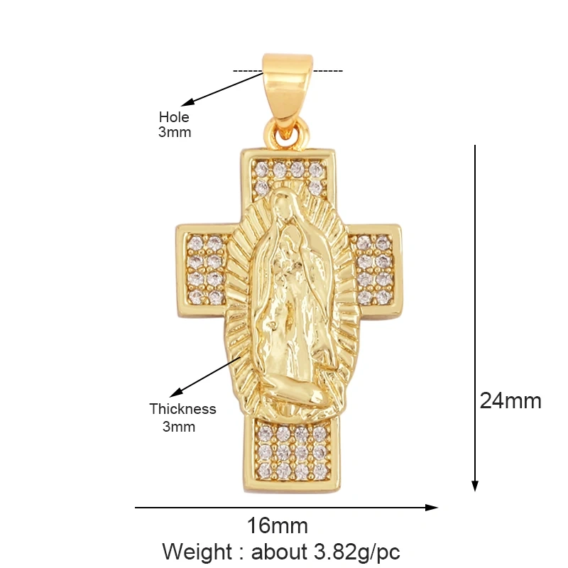 Holy Religious Style Jesus Virgin Mary Charm Geometry Pendant,18K Gold Inlaid Cubic Zirconia Jewelry Necklace Accessories M15