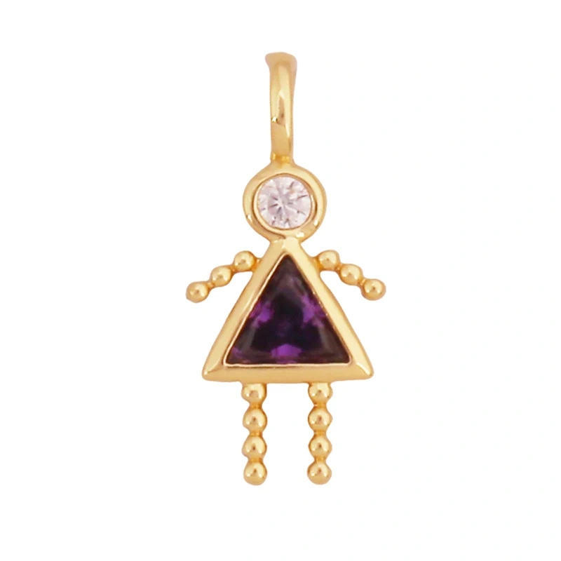 Trendy Love Boy Girl Birthstone Cubic Zirconia Charm Pendant,Real 18K Gold Necklace Bracelet for DIY Handmade Jewelry Supply S04