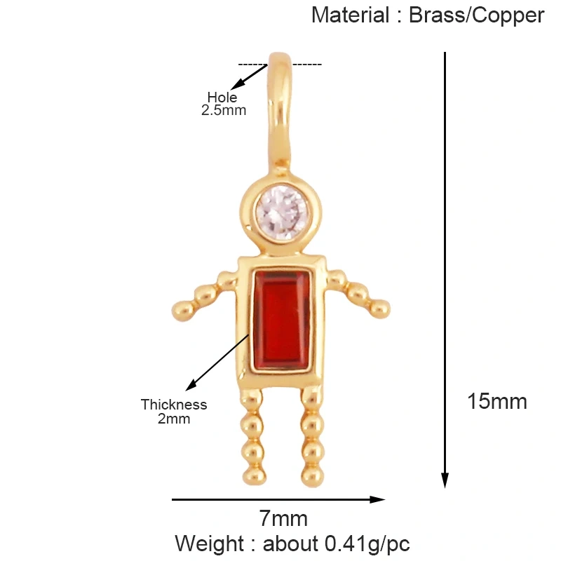 Trendy Love Boy Girl Birthstone Cubic Zirconia Charm Pendant,Real 18K Gold Necklace Bracelet for DIY Handmade Jewelry Supply S04