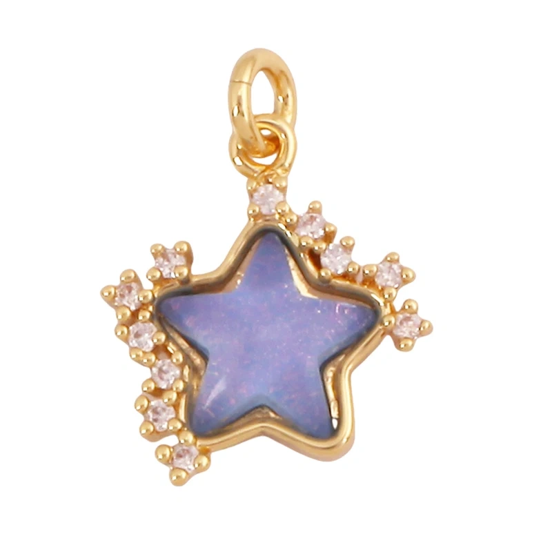 Trendy Crystal Glass Zircon Star Space Charm Pendant,Real 18K Gold Plated Necklace Bracelet DIY Craft Jewelry Making Supply S14