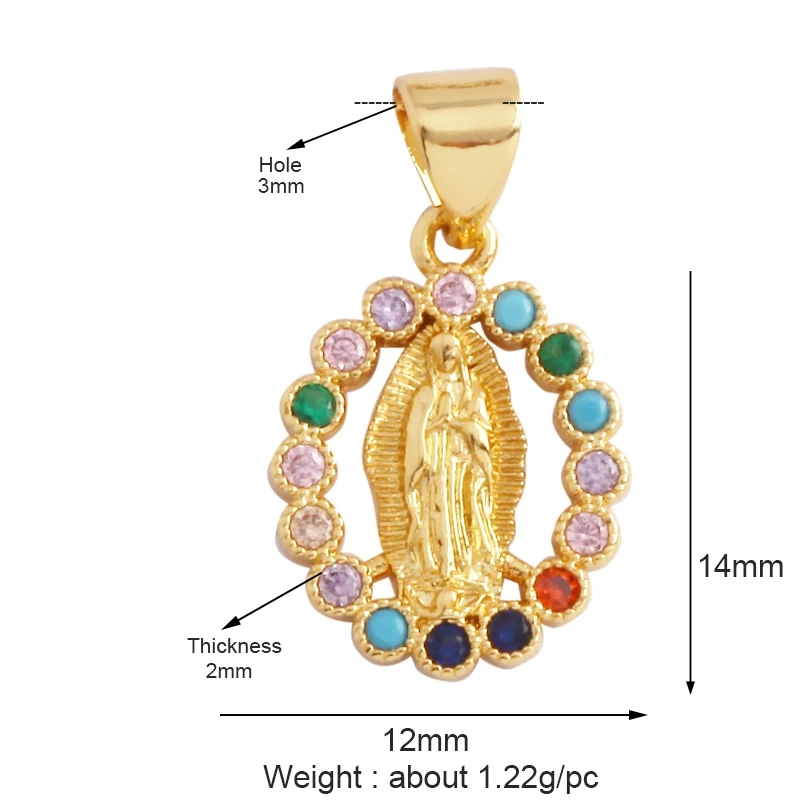 Holy Religious Style Jesus Virgin Mary Charm Geometry Pendant,18K Gold Inlaid Cubic Zirconia Jewelry Necklace Accessories M15