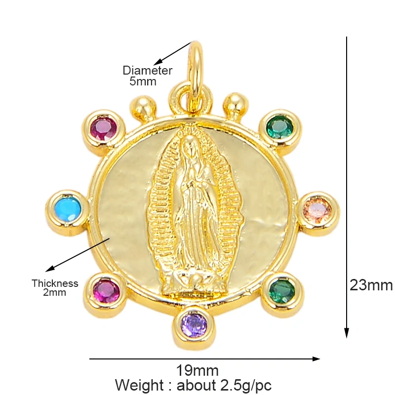 Holy Religious Style Jesus Virgin Mary Charm Geometry Pendant,18K Gold Inlaid Cubic Zirconia Jewelry Necklace Accessories M15