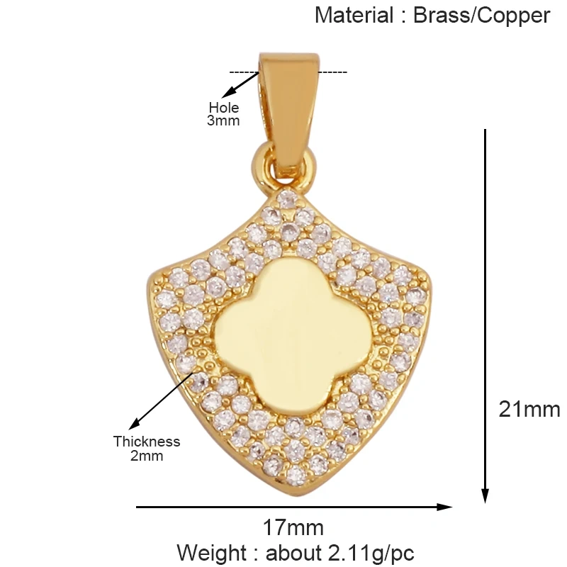 Sweet Sun Rose Flower Maple Leaf Clover Tree Charm Pendant,Real 18k Gold Shell Zircon Jewelry Findings Necklace Supplies S07