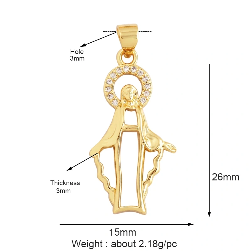 Holy Religious Style Jesus Virgin Mary Charm Geometry Pendant,18K Gold Inlaid Cubic Zirconia Jewelry Necklace Accessories M15