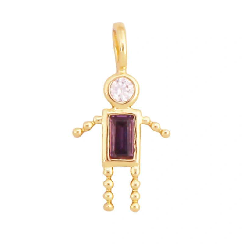 Trendy Love Boy Girl Birthstone Cubic Zirconia Charm Pendant,Real 18K Gold Necklace Bracelet for DIY Handmade Jewelry Supply S04