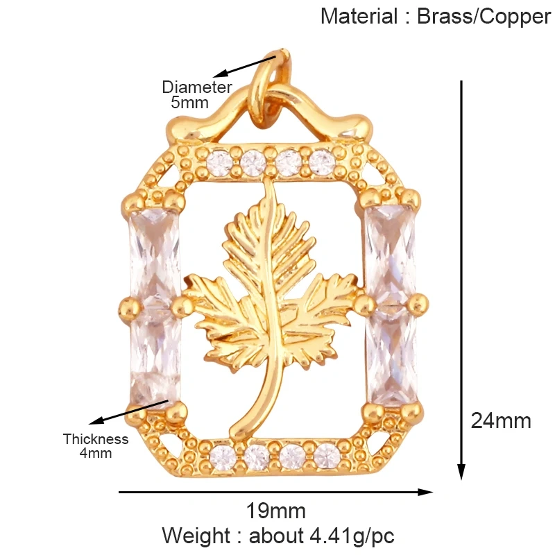 Sweet Sun Rose Flower Maple Leaf Clover Tree Charm Pendant,Real 18k Gold Shell Zircon Jewelry Findings Necklace Supplies S07