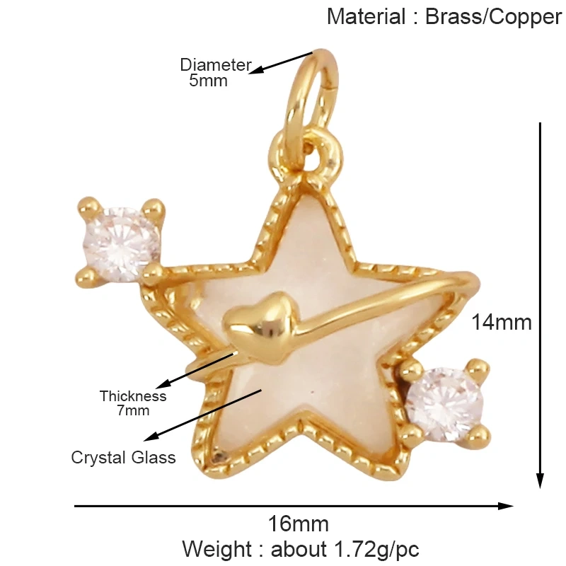 Trendy Crystal Glass Zircon Star Space Charm Pendant,Real 18K Gold Plated Necklace Bracelet DIY Craft Jewelry Making Supply S14