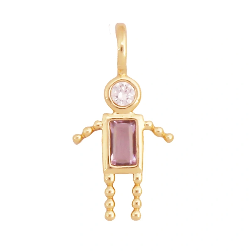 Trendy Love Boy Girl Birthstone Cubic Zirconia Charm Pendant,Real 18K Gold Necklace Bracelet for DIY Handmade Jewelry Supply S04