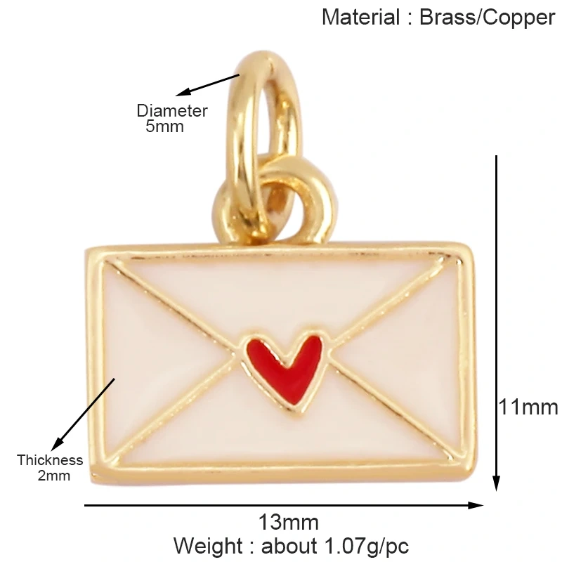 Heart Tag Postcard Playing Card Enamel Charm Pendant,Real 18K Gold Plated DIY Jewelry Accessories Bracelets Necklaces Making S25 M90