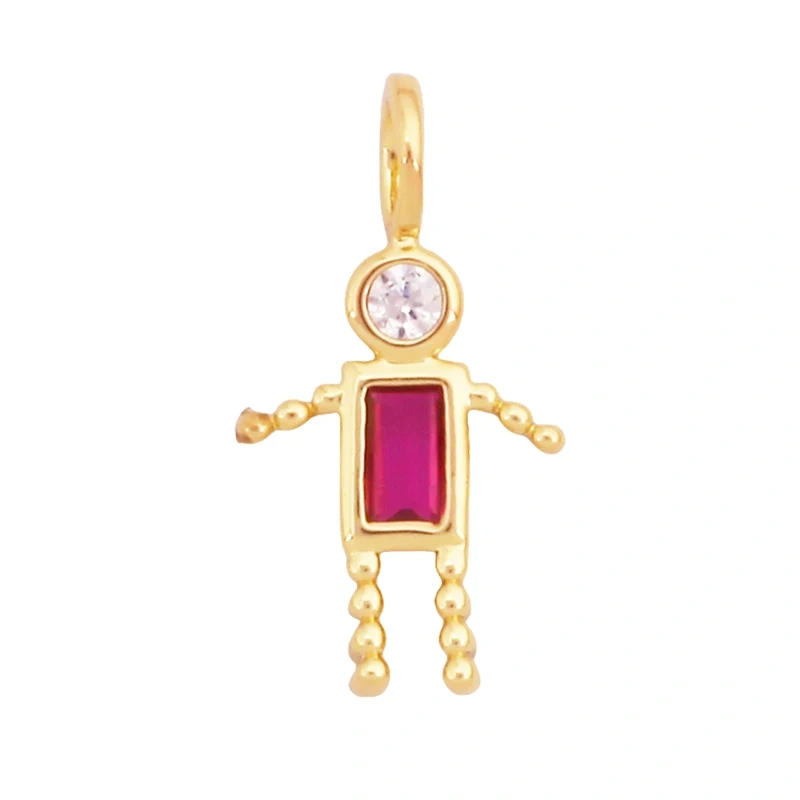 Trendy Love Boy Girl Birthstone Cubic Zirconia Charm Pendant,Real 18K Gold Necklace Bracelet for DIY Handmade Jewelry Supply S04