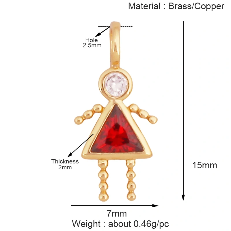 Trendy Love Boy Girl Birthstone Cubic Zirconia Charm Pendant,Real 18K Gold Necklace Bracelet for DIY Handmade Jewelry Supply S04