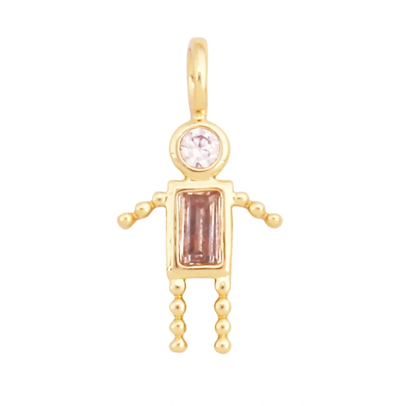 Trendy Love Boy Girl Birthstone Cubic Zirconia Charm Pendant,Real 18K Gold Necklace Bracelet for DIY Handmade Jewelry Supply S04