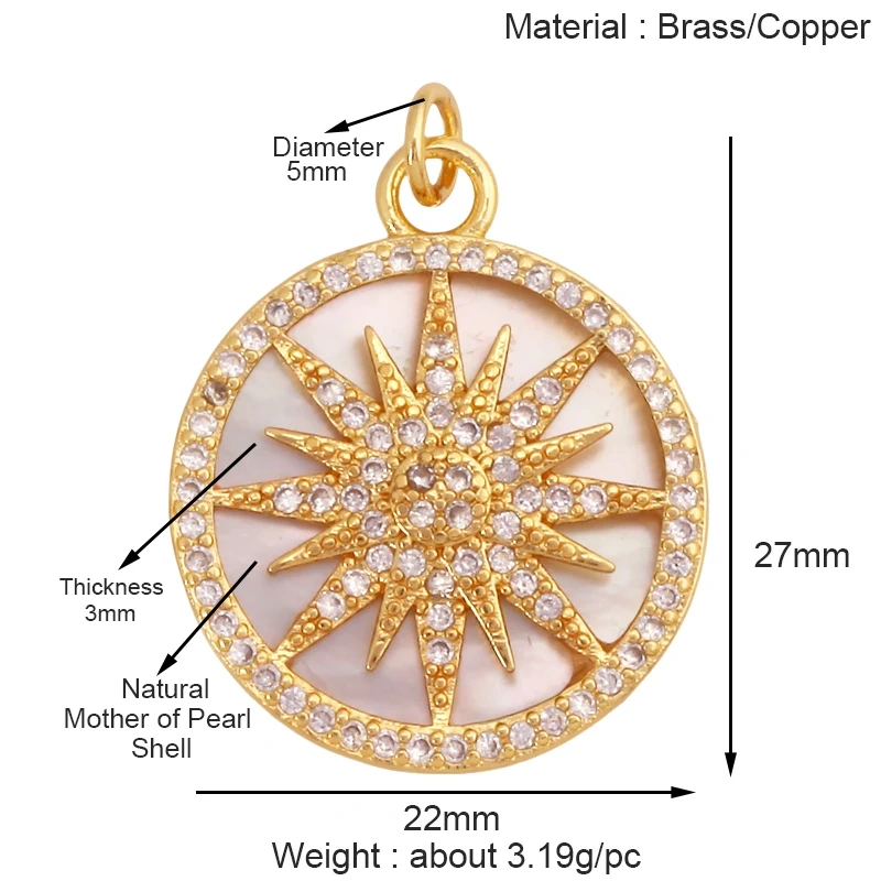 Trendy Shining Space Sun Moon Star Shell Charm Pendant,Real 18K Gold Plated Jewelry Components Findings Accessories Supplies S24