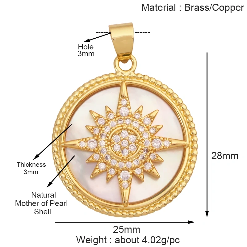 Trendy Shining Space Sun Moon Star Shell Charm Pendant,Real 18K Gold Plated Jewelry Components Findings Accessories Supplies S24