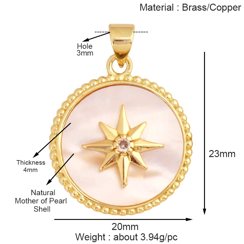 Trendy Shining Space Sun Moon Star Shell Charm Pendant,Real 18K Gold Plated Jewelry Components Findings Accessories Supplies S24